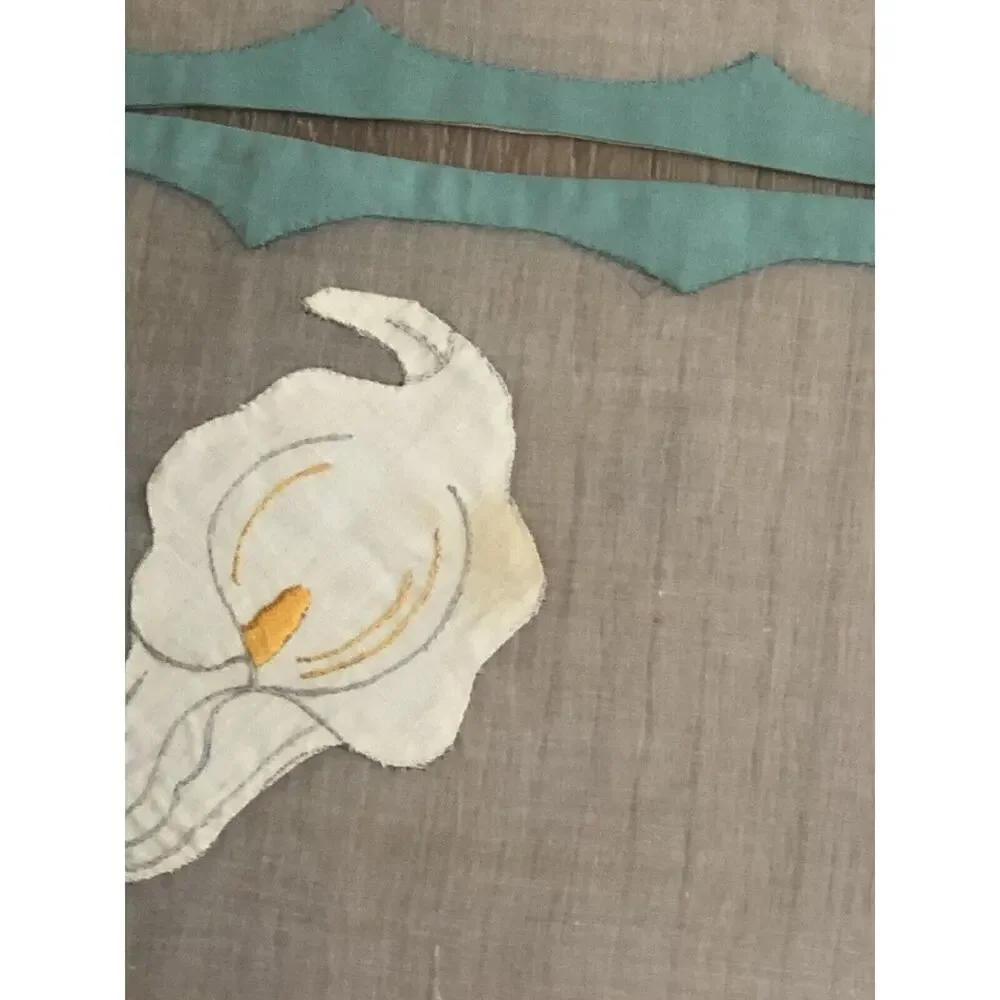 Vtg 1950s Art Deco Madiera Sheer Organdy Calla Lily Placemats & Napkins 8pc